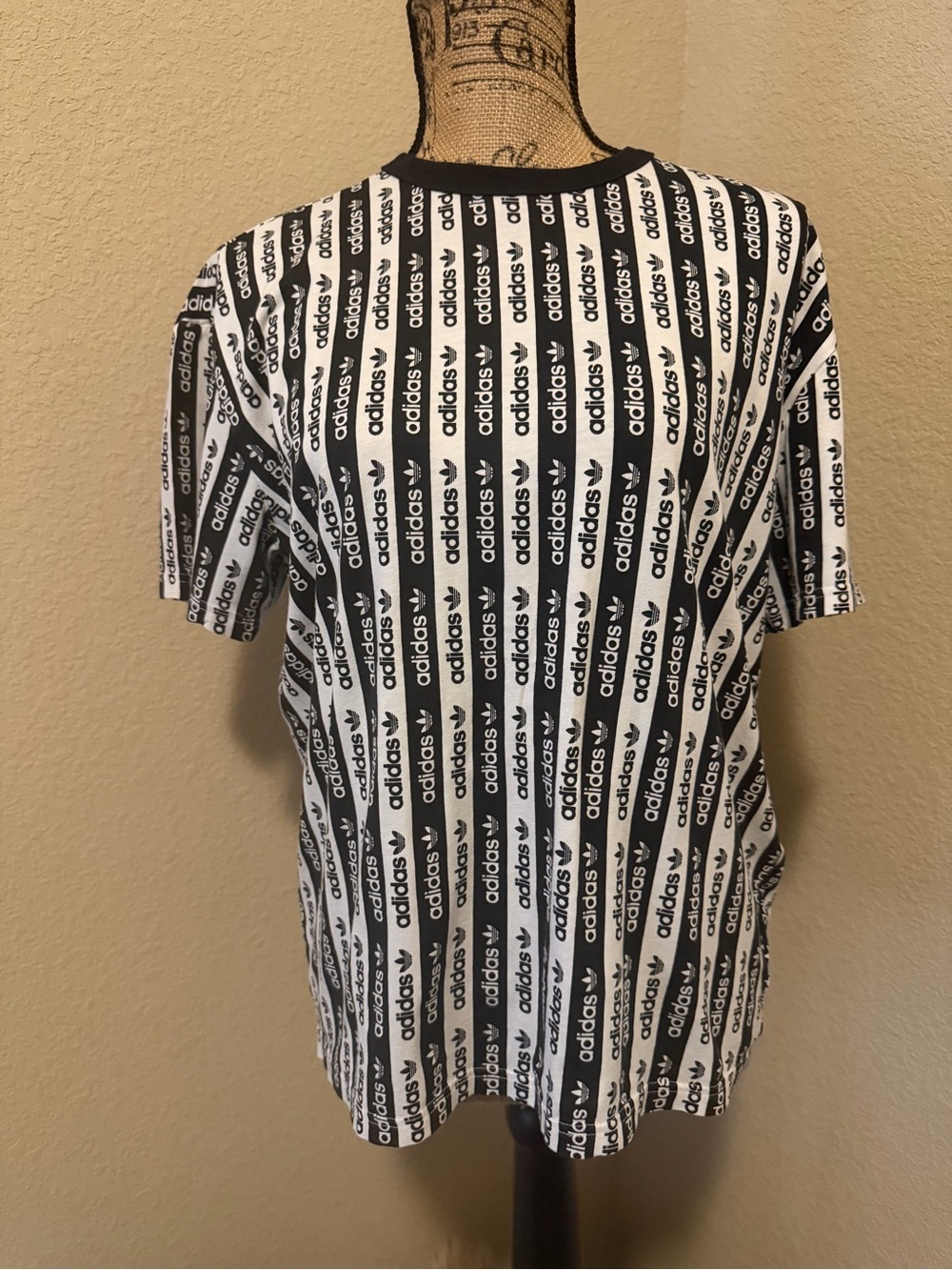 adidas Black & White Logo-Striped Short Sleeve Tee